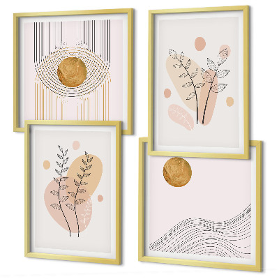 Set om 4 tavlor Minimalistiska växtteckningar