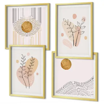 Minimalistiska växtteckningar set om 4 tavlor