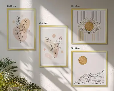 Minimalistiska växtteckningar set om 4 tavlor