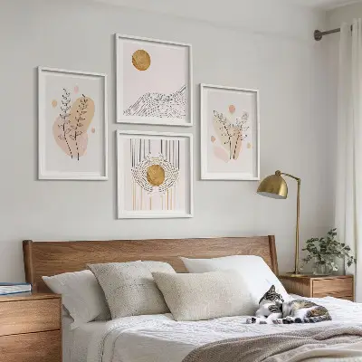 Minimalistiska växtteckningar set om 4 tavlor