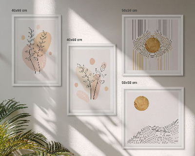 Set om 4 tavlor Minimalistiska växtteckningar