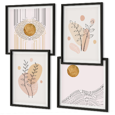 Set om 4 tavlor Minimalistiska växtteckningar
