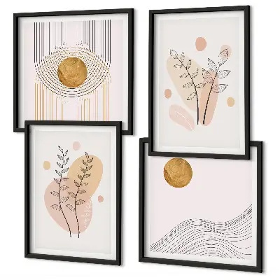 Minimalistiska växtteckningar set om 4 tavlor