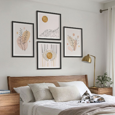 Set om 4 tavlor Minimalistiska växtteckningar