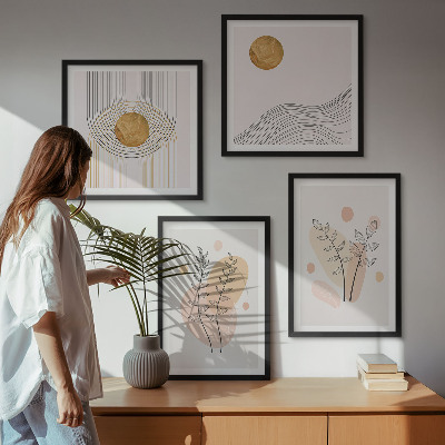 Set om 4 tavlor Minimalistiska växtteckningar
