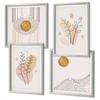 Set om 4 tavlor Minimalistiska växtteckningar