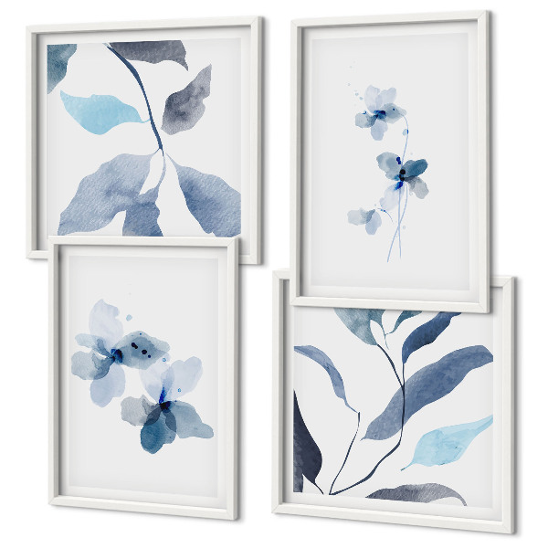 Tavelvägg ovanför soffa Minimalistiska blå blommor