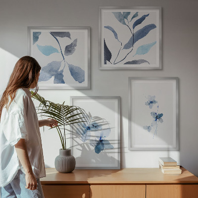 Tavelvägg ovanför soffa Minimalistiska blå blommor