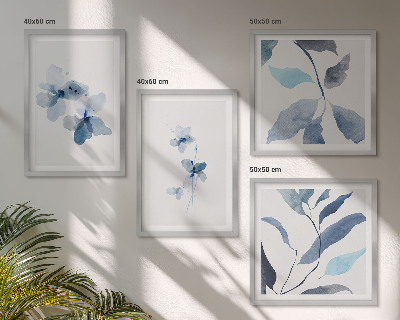 Tavelvägg ovanför soffa Minimalistiska blå blommor
