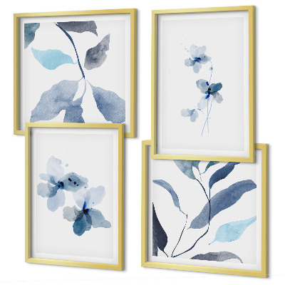 Tavelvägg ovanför soffa Minimalistiska blå blommor