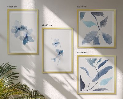Tavelvägg ovanför soffa Minimalistiska blå blommor