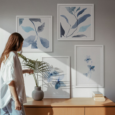 Tavelvägg ovanför soffa Minimalistiska blå blommor