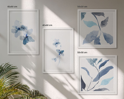 Tavelvägg ovanför soffa Minimalistiska blå blommor