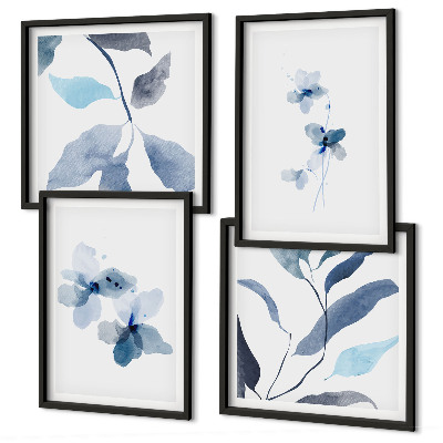 Tavelvägg ovanför soffa Minimalistiska blå blommor