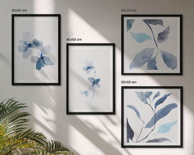 Tavelvägg ovanför soffa Minimalistiska blå blommor