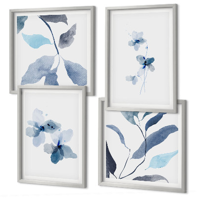 Tavelvägg ovanför soffa Minimalistiska blå blommor