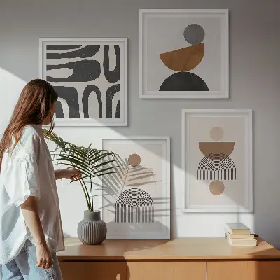 Abstrakt boho-design set om 4 tavlor