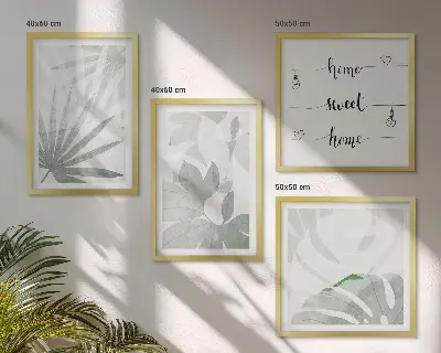 Set med 4 tavlor med motiv av gröngrå växtblad
