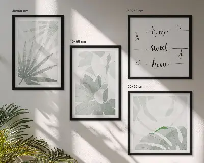 Set med 4 tavlor med motiv av gröngrå växtblad