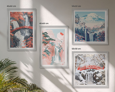 Tavelvägg med 4 tavlor Vattenfall, broar, träd, årstider
