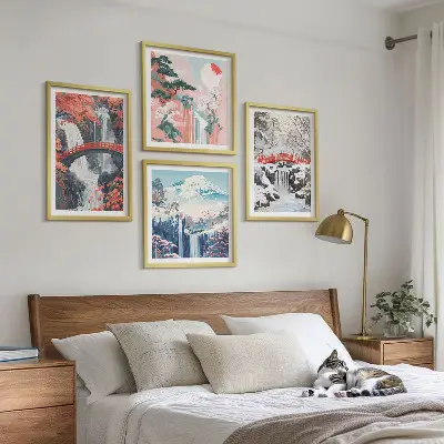 Bergslandskap och vattenfall tavelvägg för placering ovanför soffa