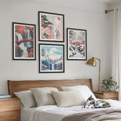 Bergslandskap och vattenfall tavelvägg för placering ovanför soffa