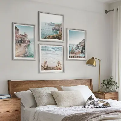 Sommarpastellfärgade strandvyer set med 4 tavlor