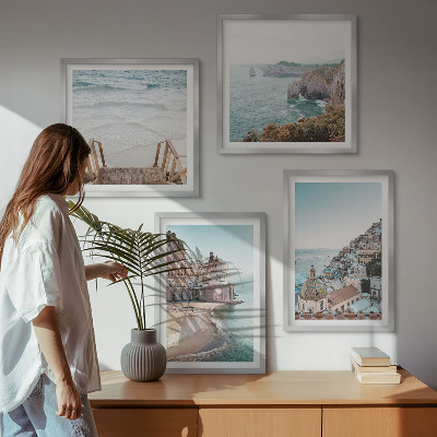Set om 4 tavlor Sommarpastellfärgade strandvyer