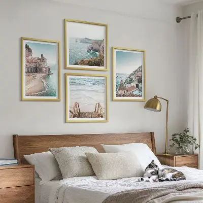 Sommarpastellfärgade strandvyer set med 4 tavlor