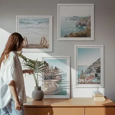 Sommarpastellfärgade strandvyer set med 4 tavlor