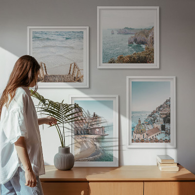 Set om 4 tavlor Sommarpastellfärgade strandvyer