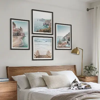 Sommarpastellfärgade strandvyer set med 4 tavlor