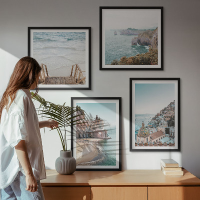 Set om 4 tavlor Sommarpastellfärgade strandvyer