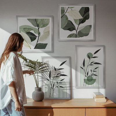 Tavelvägg med 4 tavlor Boho växtkompositioner