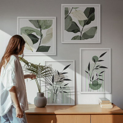 Tavelvägg med 4 tavlor Boho växtkompositioner