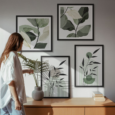 Tavelvägg med 4 tavlor Boho växtkompositioner
