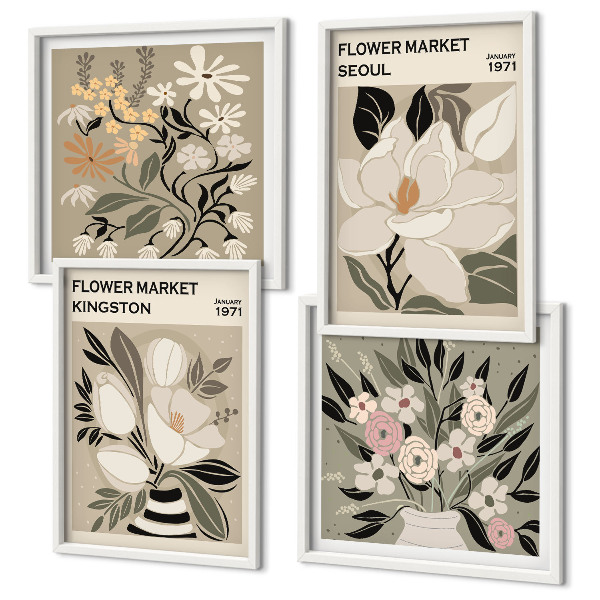 Set om 4 tavlor Retroblommor från städer runt om i världen