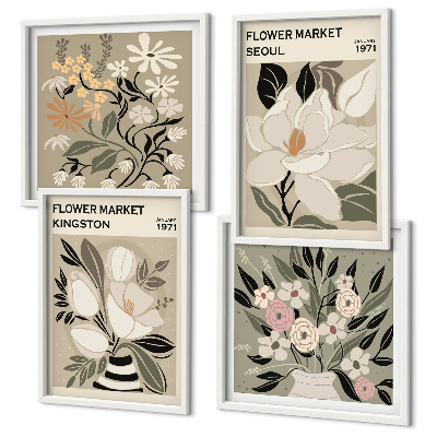 Set om 4 tavlor Retroblommor från städer runt om i världen