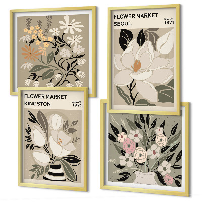 Set om 4 tavlor Retroblommor från städer runt om i världen