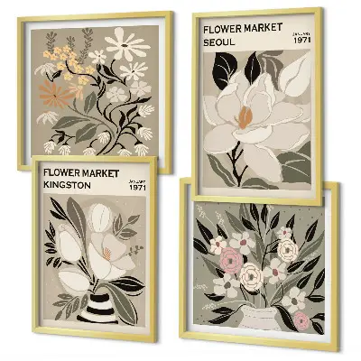 Retroblommor från städer runt om i världen set om 4 tavlor