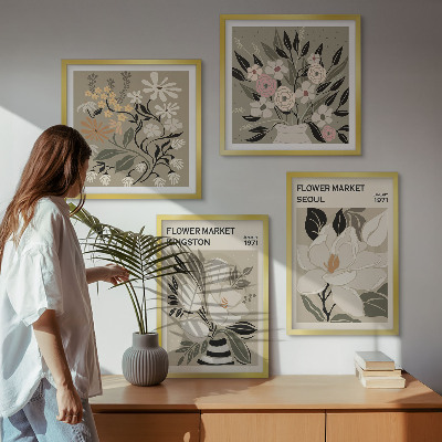 Set om 4 tavlor Retroblommor från städer runt om i världen