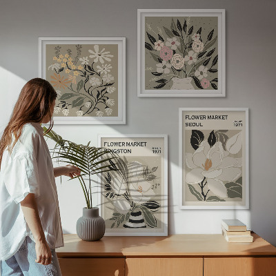 Set om 4 tavlor Retroblommor från städer runt om i världen