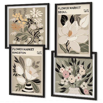 Set om 4 tavlor Retroblommor från städer runt om i världen