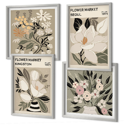Set om 4 tavlor Retroblommor från städer runt om i världen