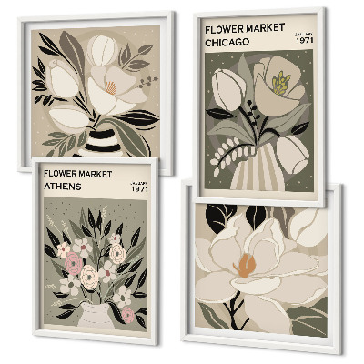 Tavelvägg med 4 tavlor Retroblommor från olika städer
