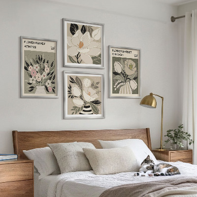Tavelvägg med 4 tavlor Retroblommor från olika städer