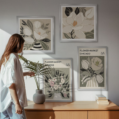 Tavelvägg med 4 tavlor Retroblommor från olika städer