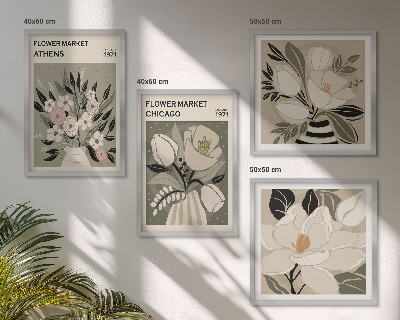 Tavelvägg med 4 tavlor Retroblommor från olika städer