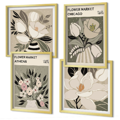 Tavelvägg med 4 tavlor Retroblommor från olika städer