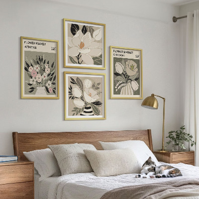 Tavelvägg med 4 tavlor Retroblommor från olika städer